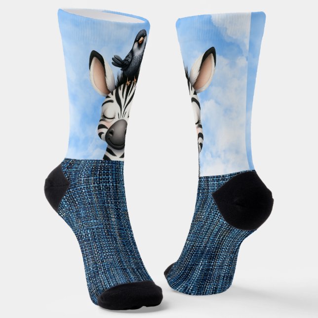 Chaussette Zèbre et oiseau souriants (Angulaire)