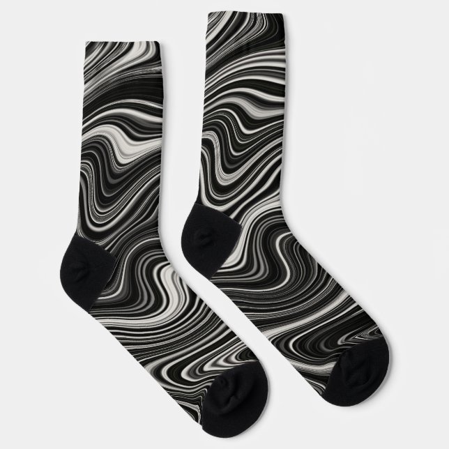 Chaussette Zèbre noir et blanc Wavy Abstraction (Droite)