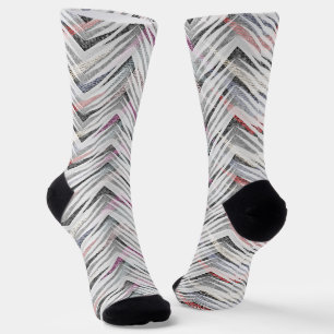 Chaussette Zigzag, géométrique, gris, lilas, rose, noir, band