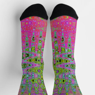 Chaussette Zigzags Mosaïques Rétro Vert et Rouge Abstraits On
