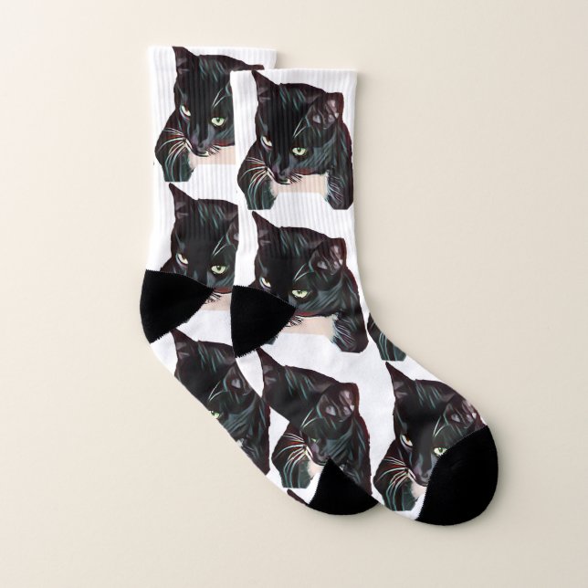 Chaussettes blanches noires mignonnes de photo (Paire)