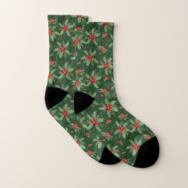 Chaussettes de design de Noël Holly Berries (Paire)