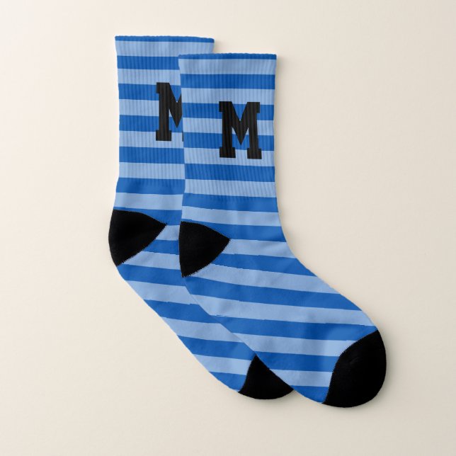 Chaussettes de motif à bandes bleu monogramme pers (Paire)