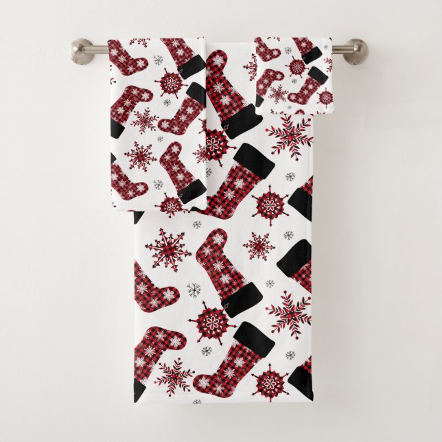 Chaussettes de Noël flocons de neige plaid rustiqu (En situation)