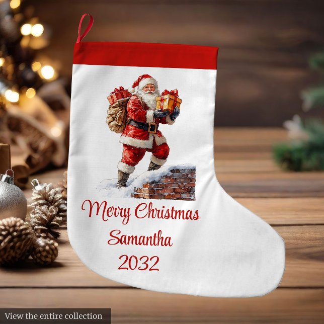 Chaussettes de Noël Rouges et Blanches Chaudes de  (Warmish Santa Claus Cozy Red White Holiday Stocking)