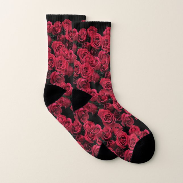 Chaussettes florales de roses rouges (Paire)