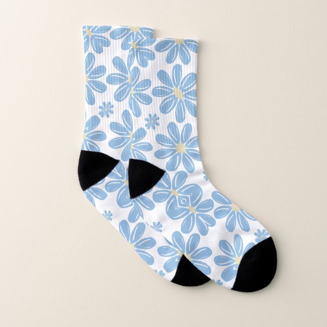 Chaussettes imprimées - Motif floral bleu (Paire)