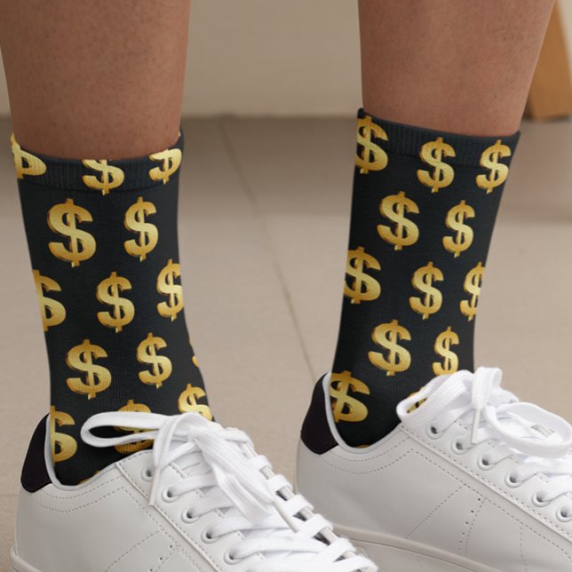 Chaussettes noires amusantes signe dollar or (Créateur téléchargé)