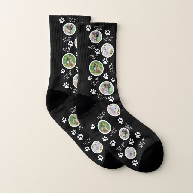 Chaussettes noires avec photo de chien sur elles - (Paire)