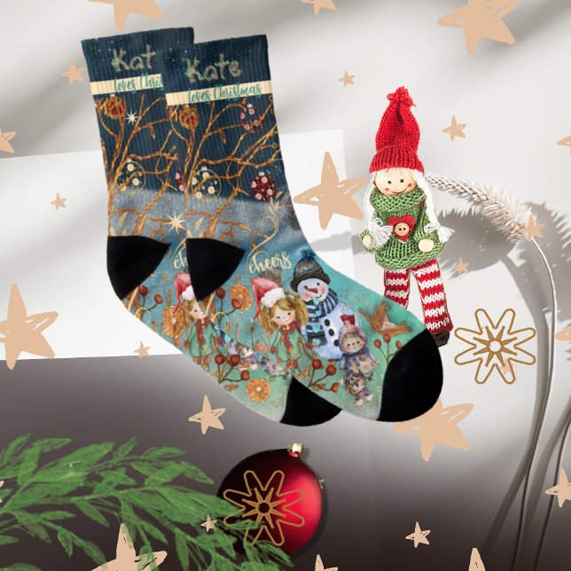Chaussettes tout-dessus bleu magique de Noël (Christmas Magic blue All-Over-Print Socks)