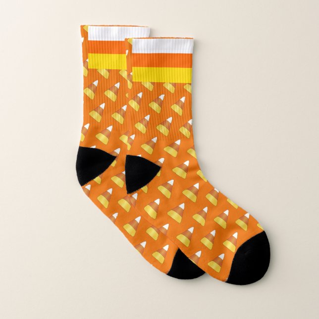 Chaussettes Tout-Sur-Imprimé Halloween Candy Corn (Paire)