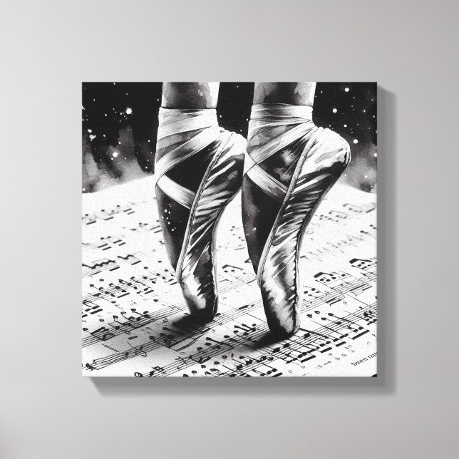Chaussons de ballet noir et blanc sur toile tendue (Recto)