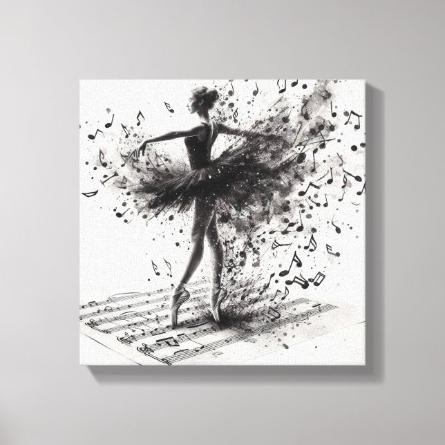 Chaussons de ballet noir et blanc sur toile tendue (Recto)