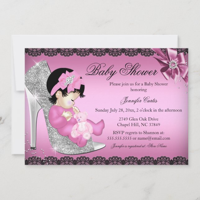Chaussure et dentelle Baby shower Invitation (Devant)