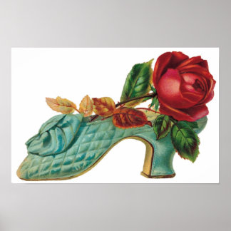 Chaussure vintage avec une affiche rouge Rose