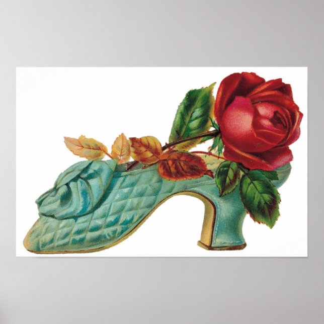Chaussure vintage avec une affiche rouge Rose (Devant)