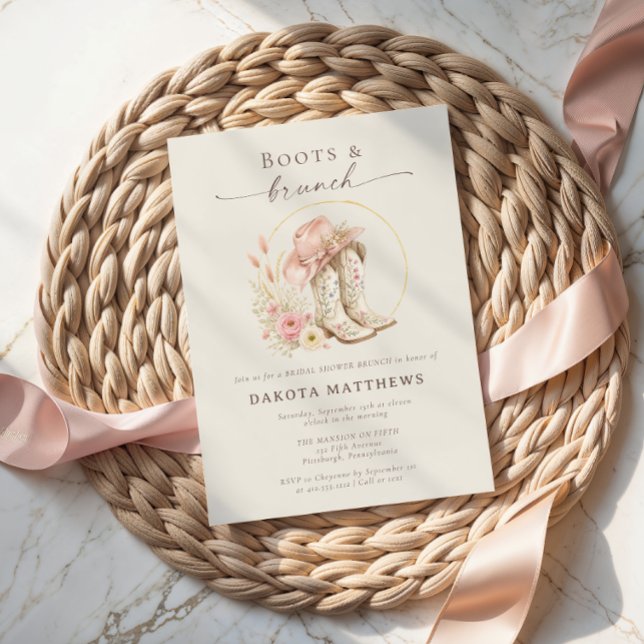 Chaussures et brunch : invitation de mariage Weste (Boots and Brunch Western Floral Bridal Shower Invitation)