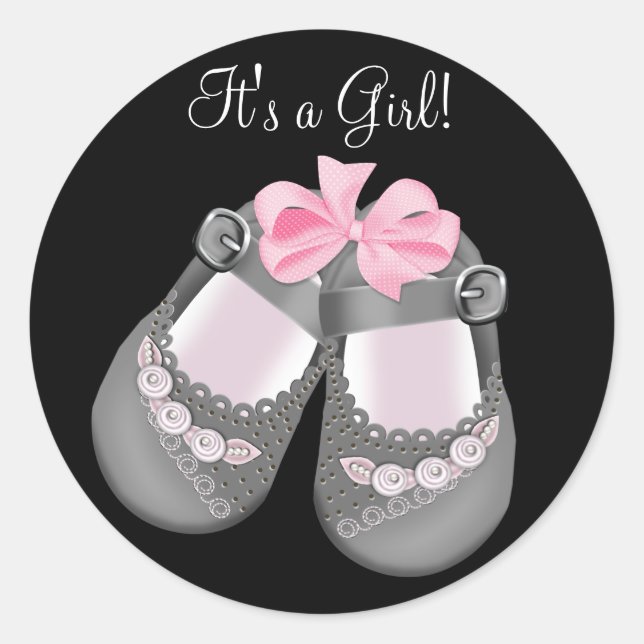 Chaussures pour bébé gris Stickers Baby shower noi (Devant)