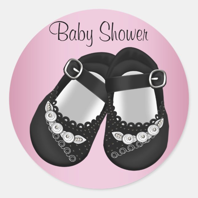 Chaussures pour bébé noir Stickers Baby shower ros (Devant)