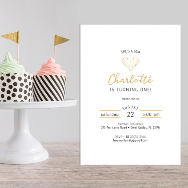 Chaussures un Gem Gold Diamond Invitation Annivers (modern minimalist glitter gold gem birthday party invitation)