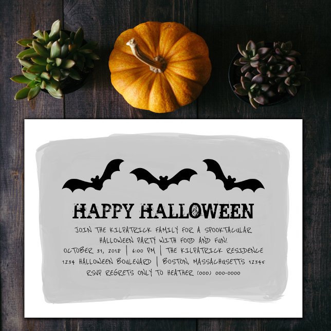 Chauve-souris gris Aquarelle Invitation de la fête (Gray Watercolor Bats Halloween Party Invite)