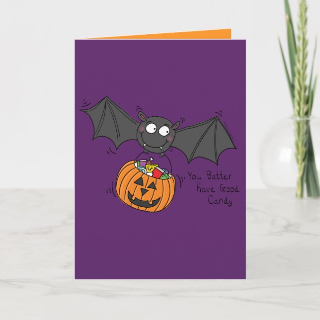 Chauve‑souris « Trick or Treat » – Carte d’Hallowe (Devant)