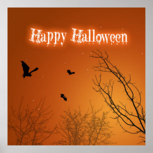 Chauves-souris et arbres d'Halloween - Affiche