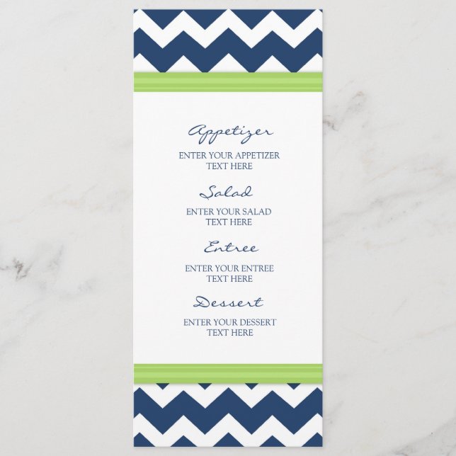 Chaux bleue Chevron de menu de mariage (Devant)