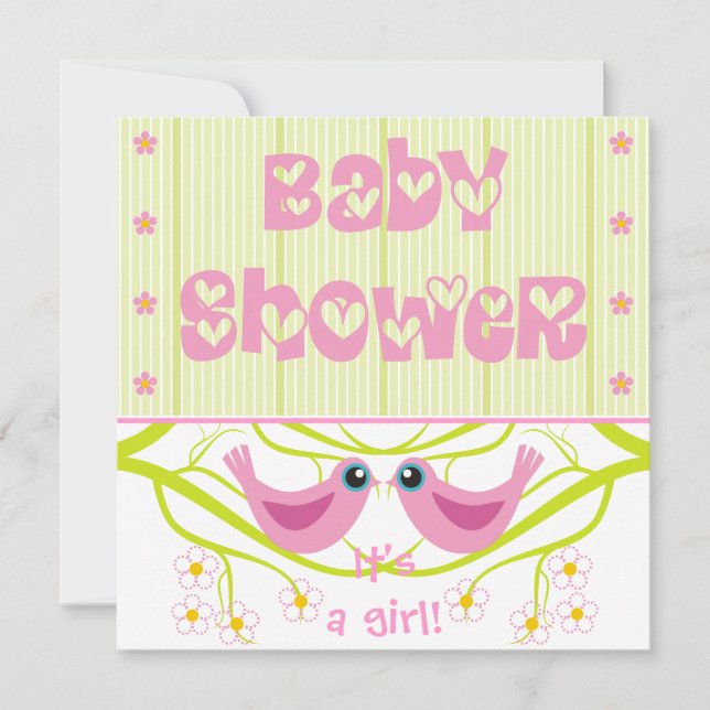 Chaux roses jolies oiseaux Baby shower Invitation (Devant)