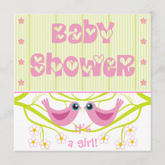 Chaux roses jolies oiseaux Baby shower Invitation