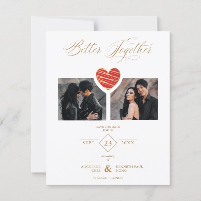 Cheap Better Together Red Golden Heart 2 Photos (Devant)