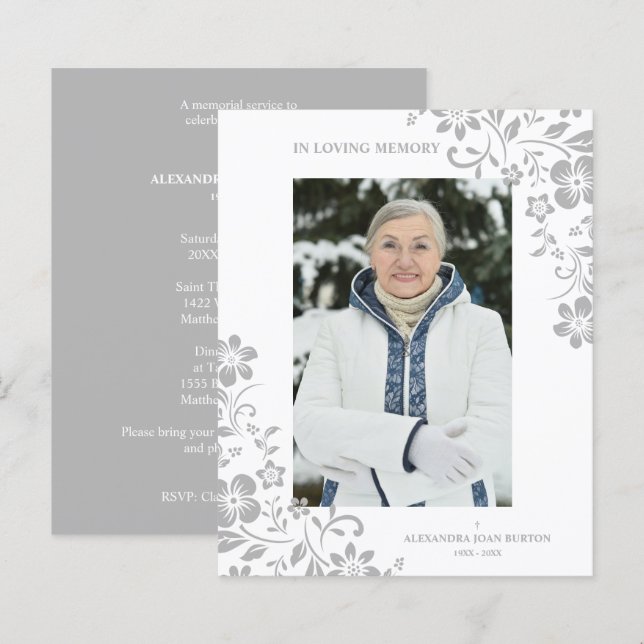 Cheap Classic Grey Floral Funeral Service Photo (Devant / Derrière)