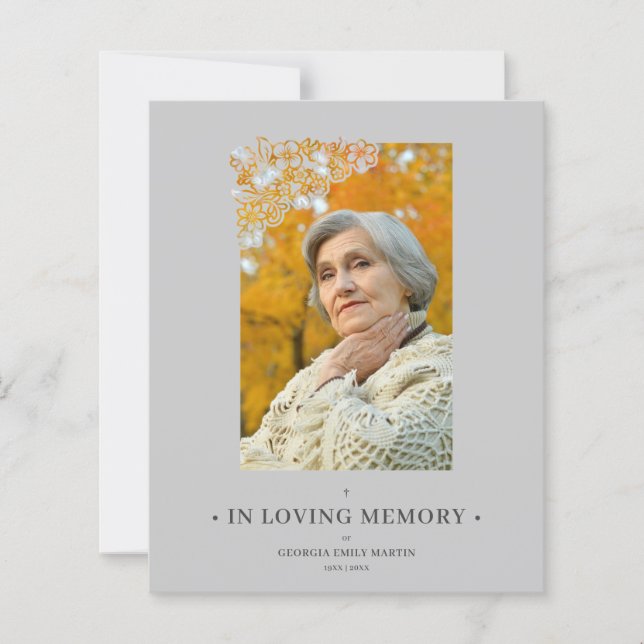 Cheap Grey Floral Frame Elegant Photo Funeral (Devant)
