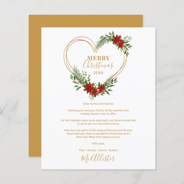 Cheap Modern Merry Christmas Poinsettias Heart  (Devant / Derrière)