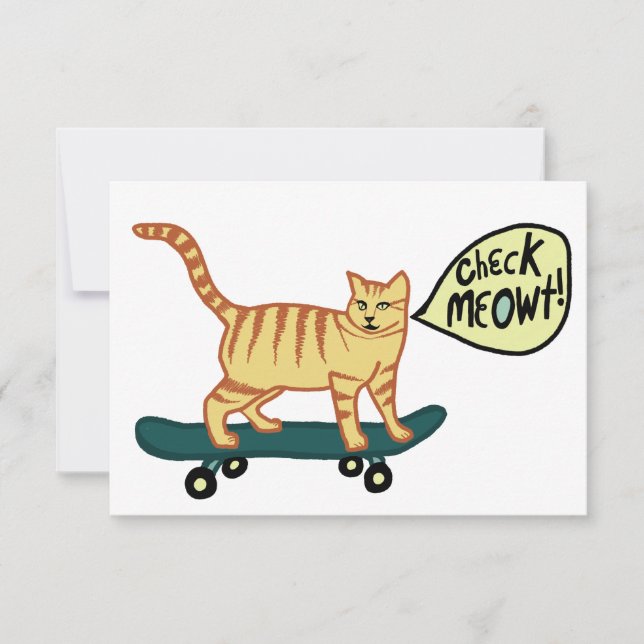 Check Meowt Punny Skateboard Tabby Carte Chat (Devant)
