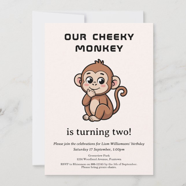 Cheeky Monkey 2nd Birthday invitation (Devant)