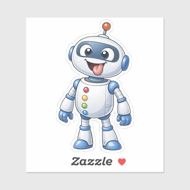 Cheerful Cartoon Robot Custom-Cut Vinyl Sticker (Feuille)
