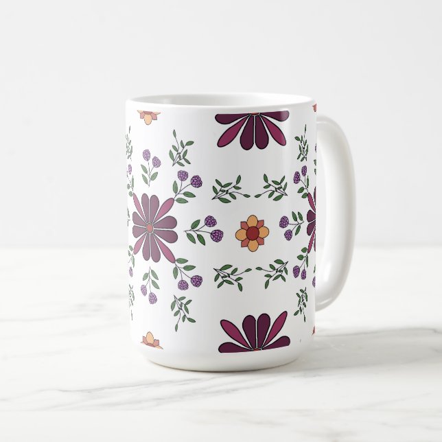 Cheerful Purple and Yellow Floral Folk Art Mug  (Devant droit)