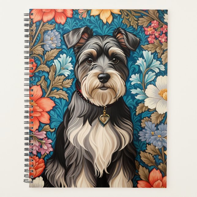 Cheerful Schnauzer William Morris Inspired Floral (Devant)