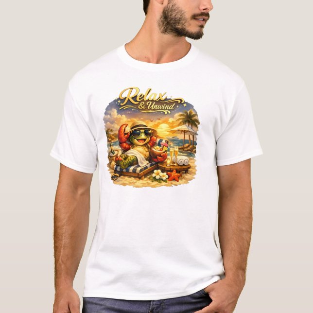 Cheerful Turtle on Tropical Vacation Basic T-Shirt (Devant)