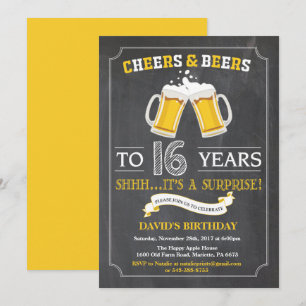 Cheers and Beers 16th Birthday Invitation Card