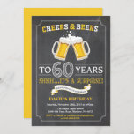 Cheers and Beers 60th Birthday Invitation Card<br><div class="desc">Salutations et bières 60e Anniversaire Invitation Card avec arrière - plan en tableau noir. Pour plus de personnalisation,  cliquez sur le bouton "Customiser" et utilisez notre outil de conception pour modifier ce modèle.</div>
