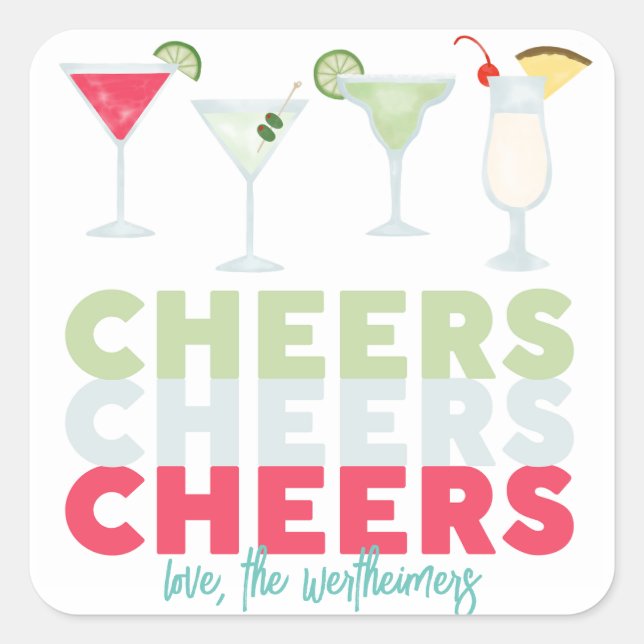 Cheers Cheers Cheers Cocktail Sticker (Devant)