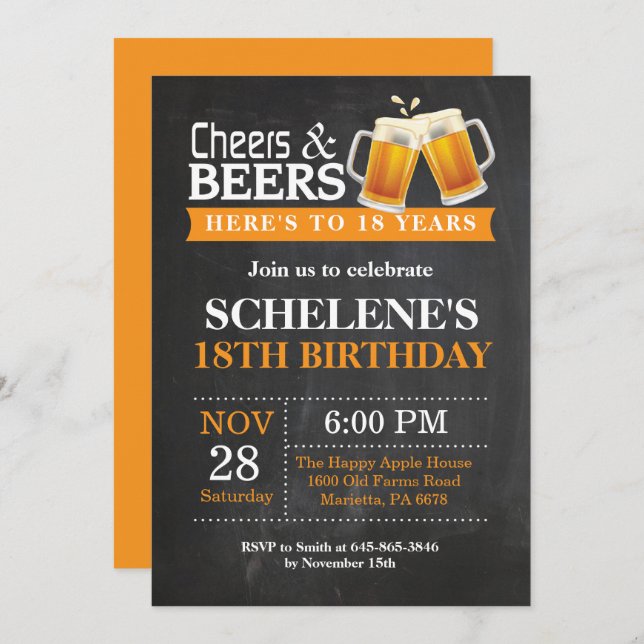 Cheers et bières 18e Anniversaire Carte d'invitati (Devant / Derrière)