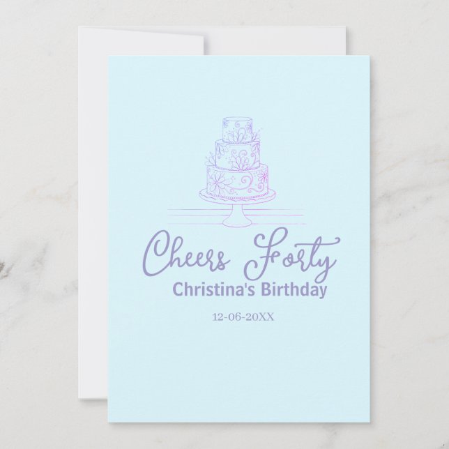 Cheers forty happy birthday cake blue purple name  (Devant)