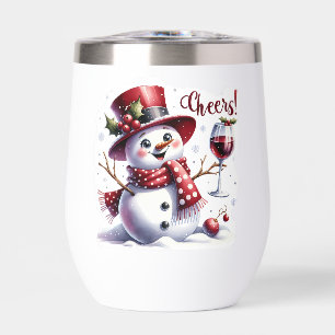 Cheers mignon bonhomme de neige à boire du vin per