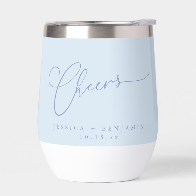 Cheers Minimal Soft Blue Script Mariage personnali (Gauche)