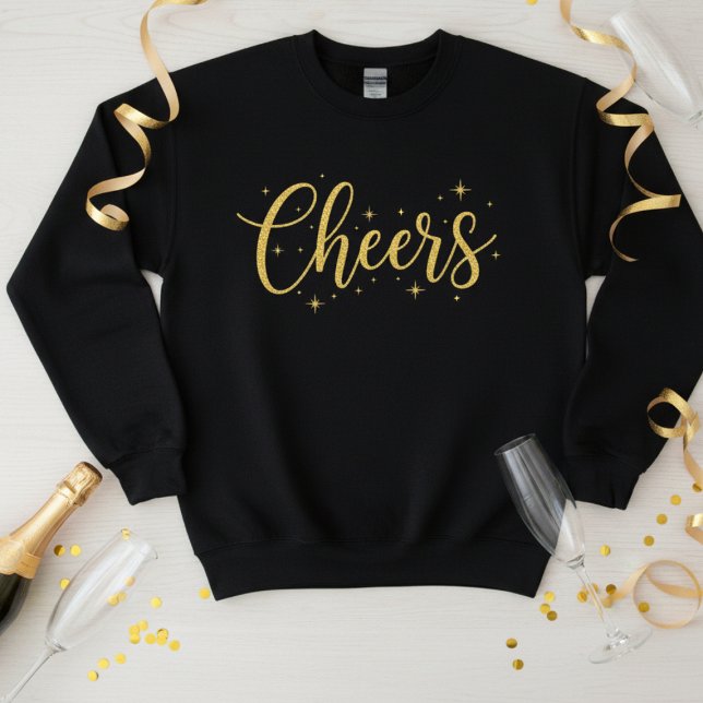  🥂 Cheers New Year Sweatshirt | Cozy Gold Glitter (Créateur téléchargé)