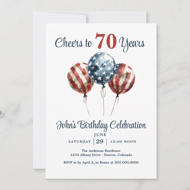 Cheers to 70 Years Birthday Party Invitation (Devant)
