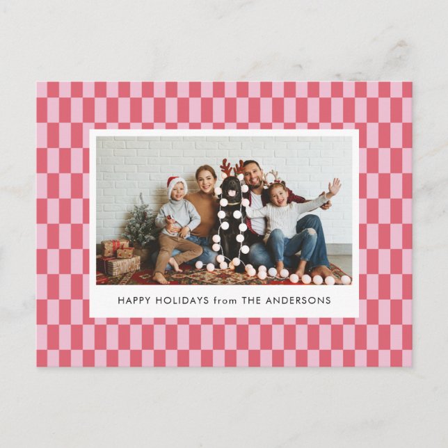 Cheery Pink Red Checkers Carte de Noël (Devant)